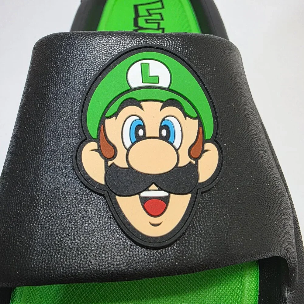 Nintendo Super Mario Slides Sandals Kids Size 3 & 5 Mario Luigi Black Green